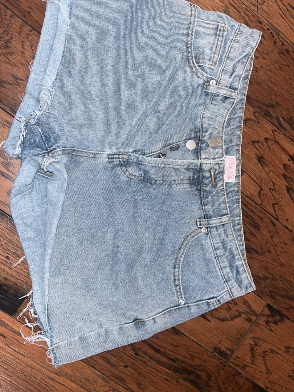 Pink Lily Light Blue Denim Shorts with Pink Label